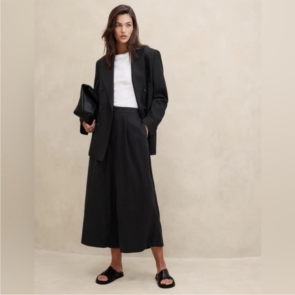 NWT! Banana Republic Black Linen-Blend Easy Wide-Leg Crop Pant - Multiple💎 - Picture 1 of 6